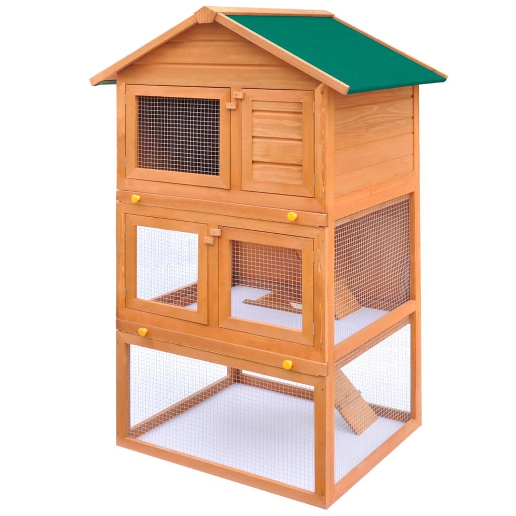 Image of [EU Direct] vidaXL 170161 Outdoor Rabbit Hutch Small Animal House Pet Cage 3 Layers Wood Pet Supplies Dog House Pet Home