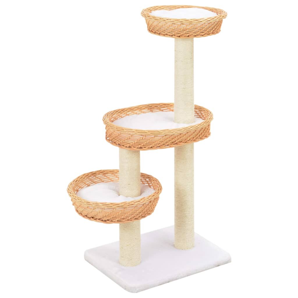 Image of [EU Direct] vidaXL 170727 Cat Tree with Sisal Scratching Post Natural Willow Wood Pet Supplies Cat Puppy Home Bedpan