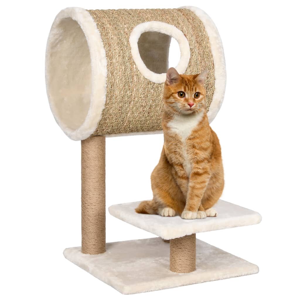 Image of [EU Direct] vidaXL 170977 Cat Tree with Tunnel and Scratching Post 69 cm Seagrass Pet Supplies Cat Puppy Home Bedpan