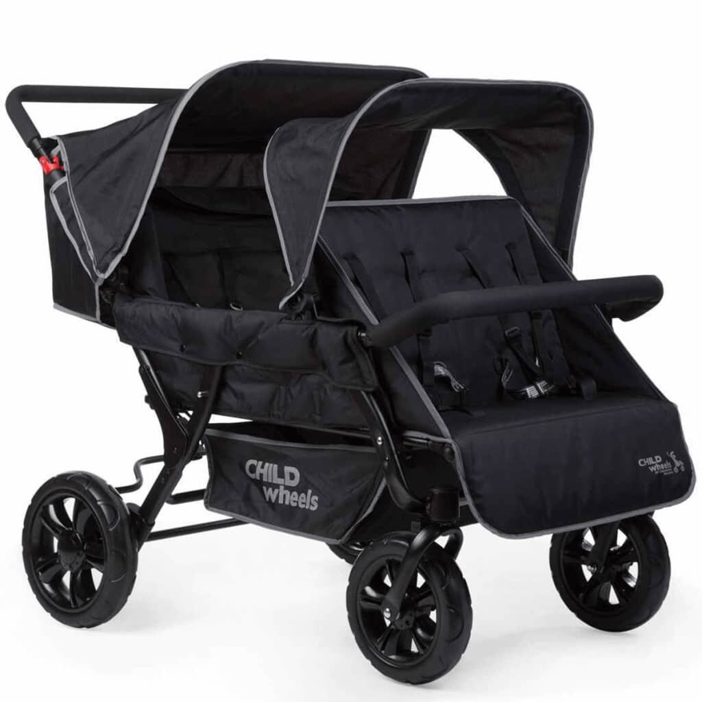 Image of [EU Direct] vidaXL 421145 CHILDHOME Sibling carriage for 4 children black CWTB2 Baby Stroller Portable Travel Children C