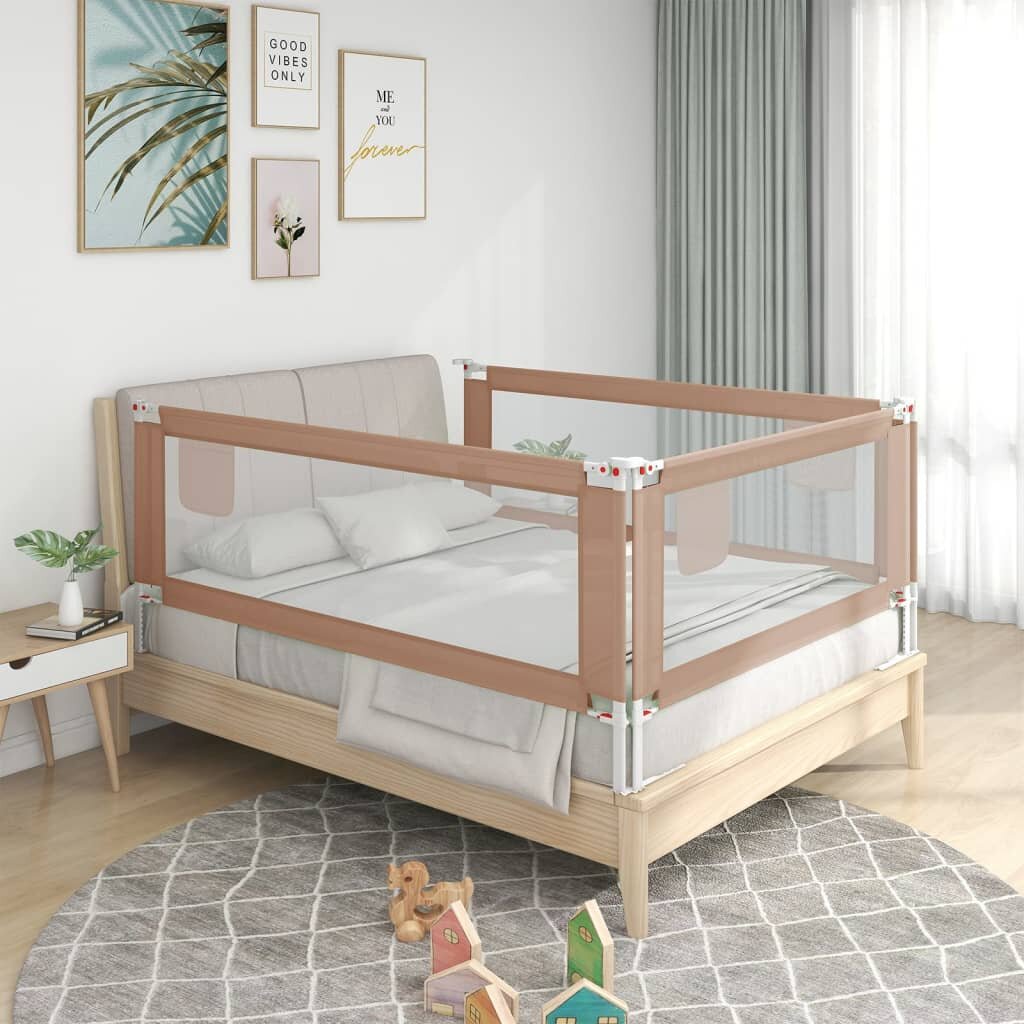 Image of [EU Direct] vidaxl 10222 Toddler Safety Bed Rail Taupe 180x25 cm Fabric Polyester Children's Bed Barrier Fence Foldable