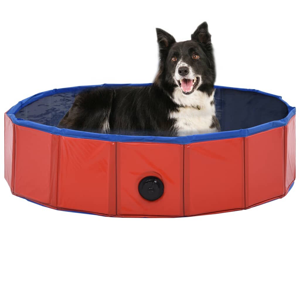 Image of [EU Direct] vidaxl 170822 Foldable Dog Swimming Pool Red 80x20 cm PVC Puppy Bath Collapsible Bathing for Cats Playing Ki
