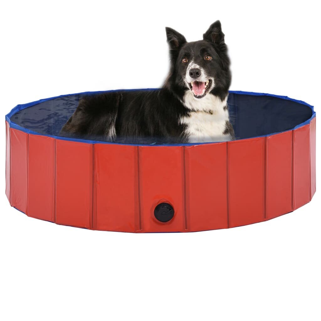 Image of [EU Direct] vidaxl 170823 Foldable Dog Swimming Pool Red 120x30 cm PVC Puppy Bath Collapsible Bathing for Cats Playing K
