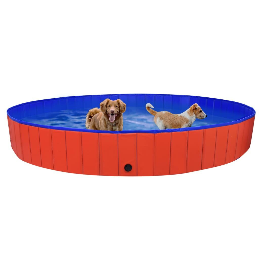 Image of [EU Direct] vidaxl 92601 Foldable Dog Swimming Pool Red 300x40 cm PVC Puppy Bath Collapsible Bathing for Cats Playing Ki