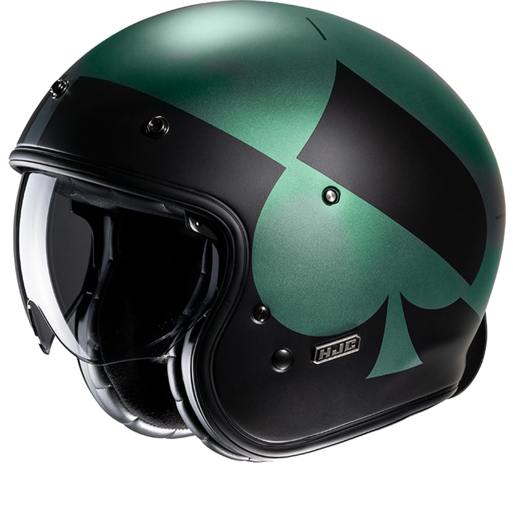 Image of EU HJC V31 Kuz Vert Noir MC4SF Open Face Helmet Taille L
