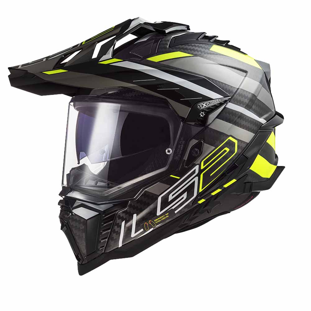 Image of EU LS2 MX701 Explorer Carbon Edge Glossy Black H-V Yellow Adventure Helmet Taille 2XL