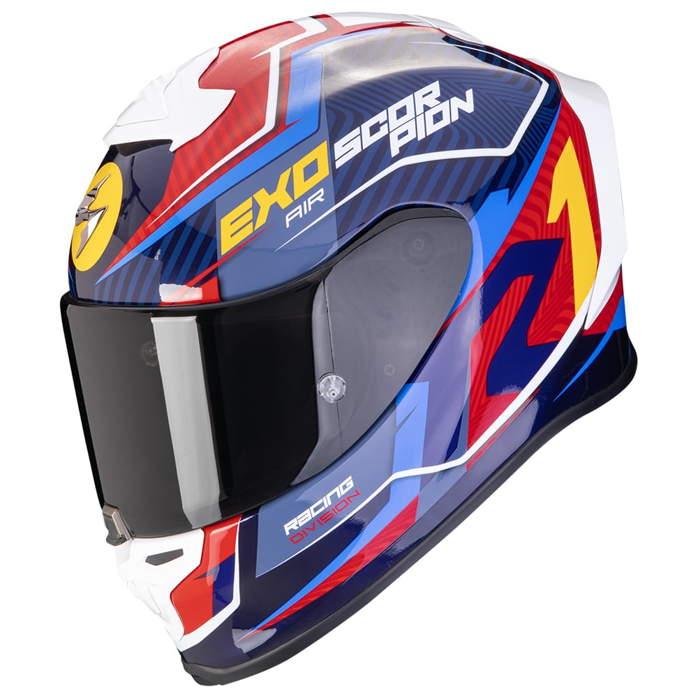 Image of EU Scorpion EXO-R1 Evo Air Coup Bleu Rouge Jaune Casque Intégral Taille XS