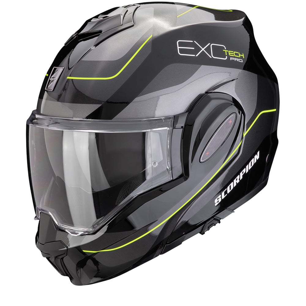 Image of EU Scorpion Exo-Tech Evo Pro Commuta Black-Silver-Yellow Casque Modulable Taille XS