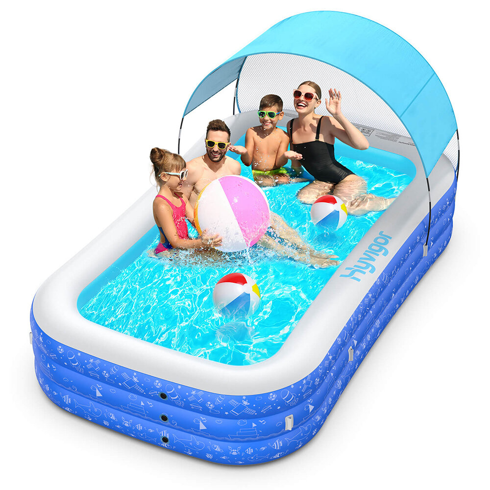 Image of [EU/US Direct] 120"x72"x20" Hyvigor Hy-P3 Inflatable Swimming Pool With Removable Sunshine Canopy Made Of Puncture-Resis