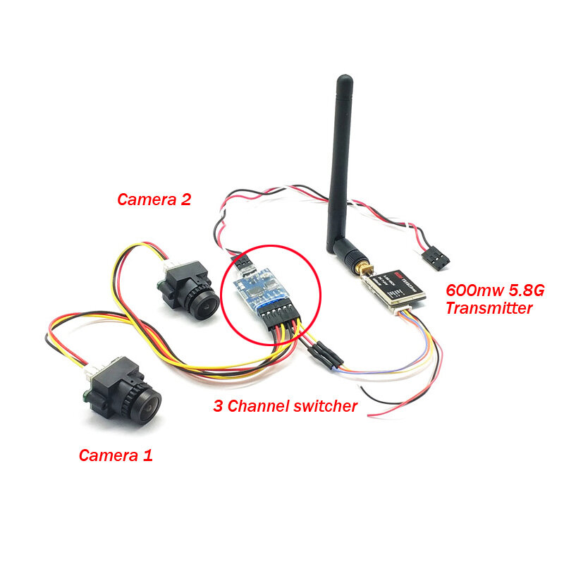 Image of EWRF FPV Dual Camera System 1000TVL CMOS Mini Two Cameras + 58Ghz 600mW 40CH VTX + 3CH Switch Support PMW for RC Racing