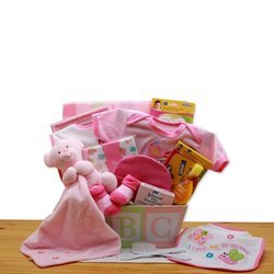 Image of Easy as ABC New Baby Pink Gift Basket
