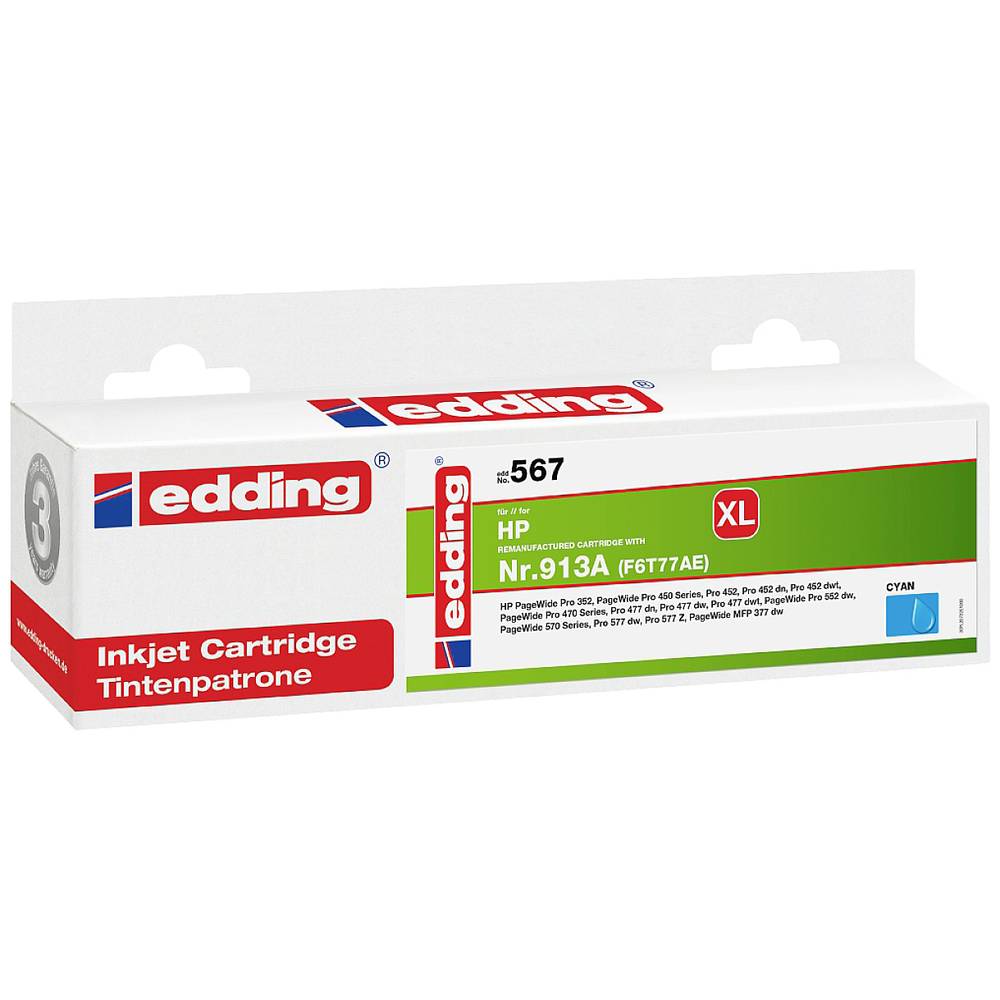Image of Edding Ink replaced HP 913A F6T77AE Compatible Cyan EDD-567 18-567