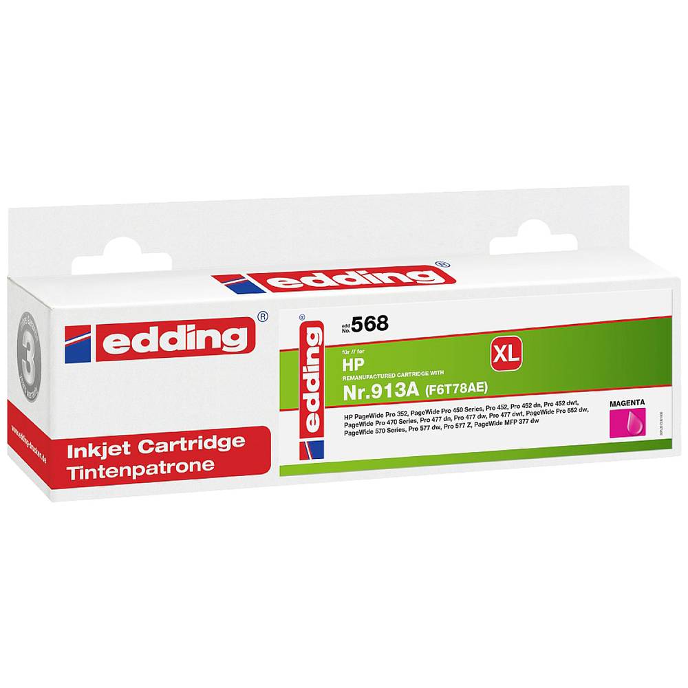 Image of Edding Ink replaced HP 913A F6T78AE Compatible Magenta EDD-568 18-568