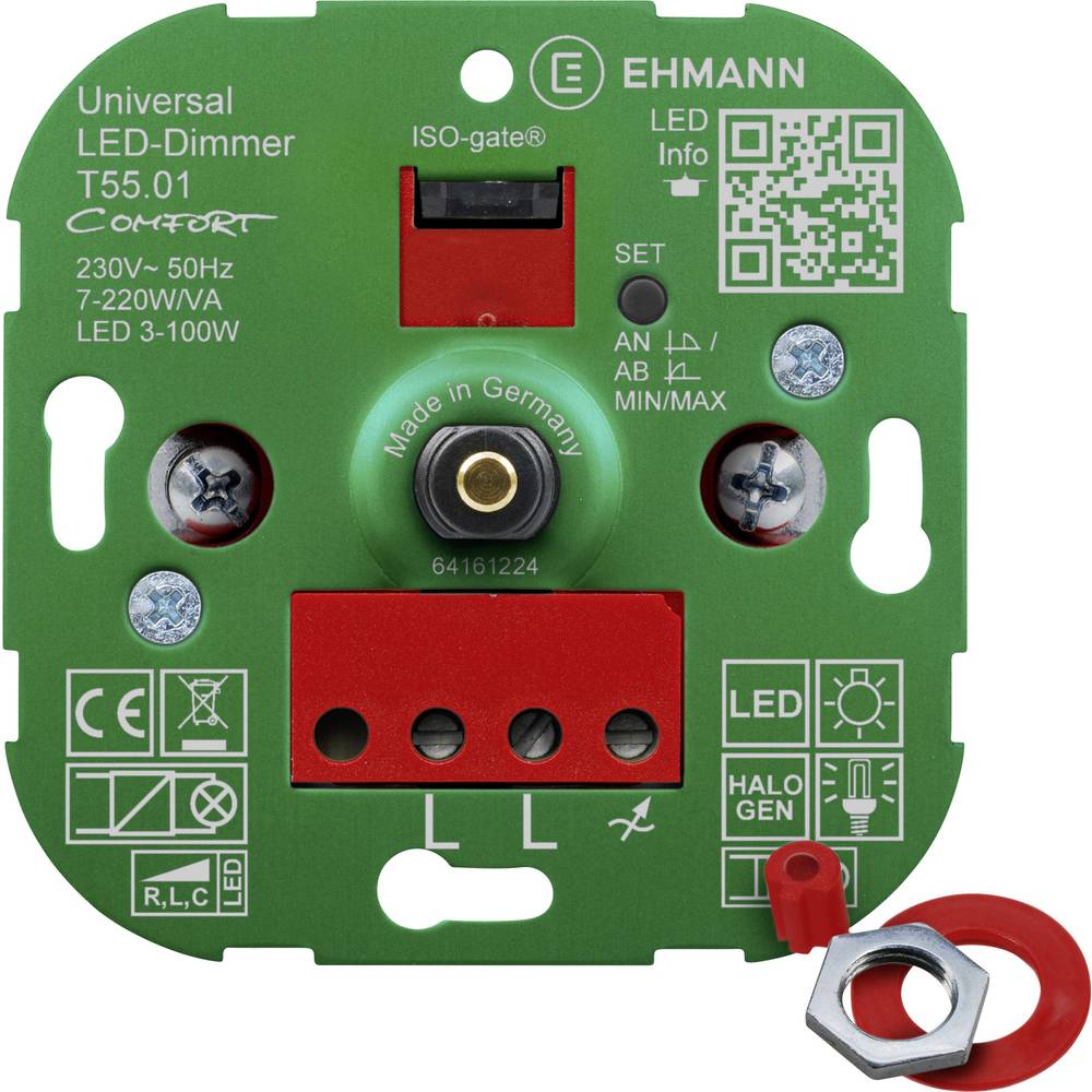 Image of Ehmann 5500x0100 Rotary dimmer Suitable for light bulbs: LED bulb Halogen lamp Light bulb
