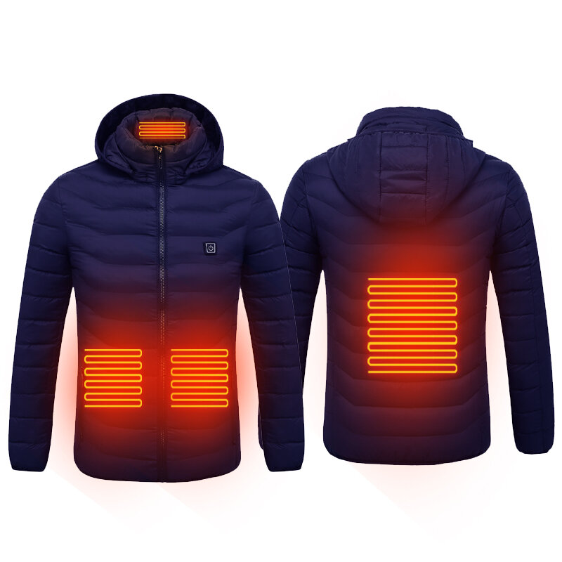 Image of Electric USB Intelligent Heated Warm Back Abdomen Neck Cervical Spine Hooded Winter Jacket Motorcycle Skiing Riding Coat