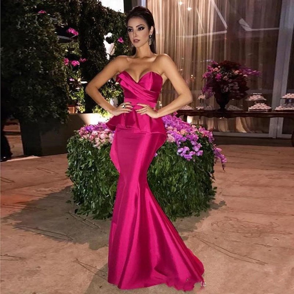 Image of Elegant Fuchsia Mermaid Prom Dresses With Sweetheart Pleats Floor Length Plus Size Formal Evening WEars Custom Made Gown