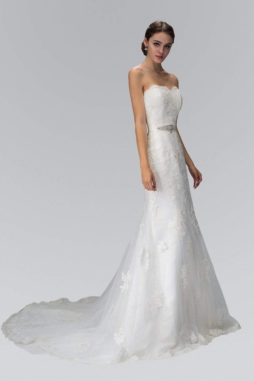 Image of Elizabeth K Bridal - GL1354 Appliqued Strapless Sweetheart Sheath Bridal Gown
