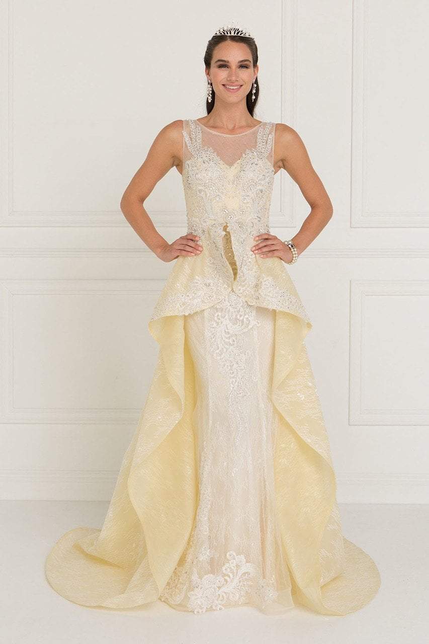 Image of Elizabeth K Bridal - GL1538 Beaded Lace Peplum Organza Gown