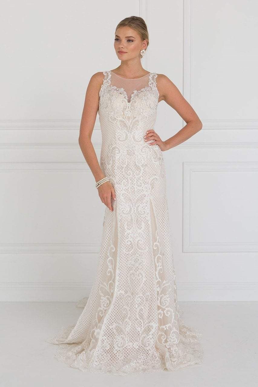 Image of Elizabeth K Bridal - GL1588 Sleeveless Scroll Ornate Lattice Sheath Gown