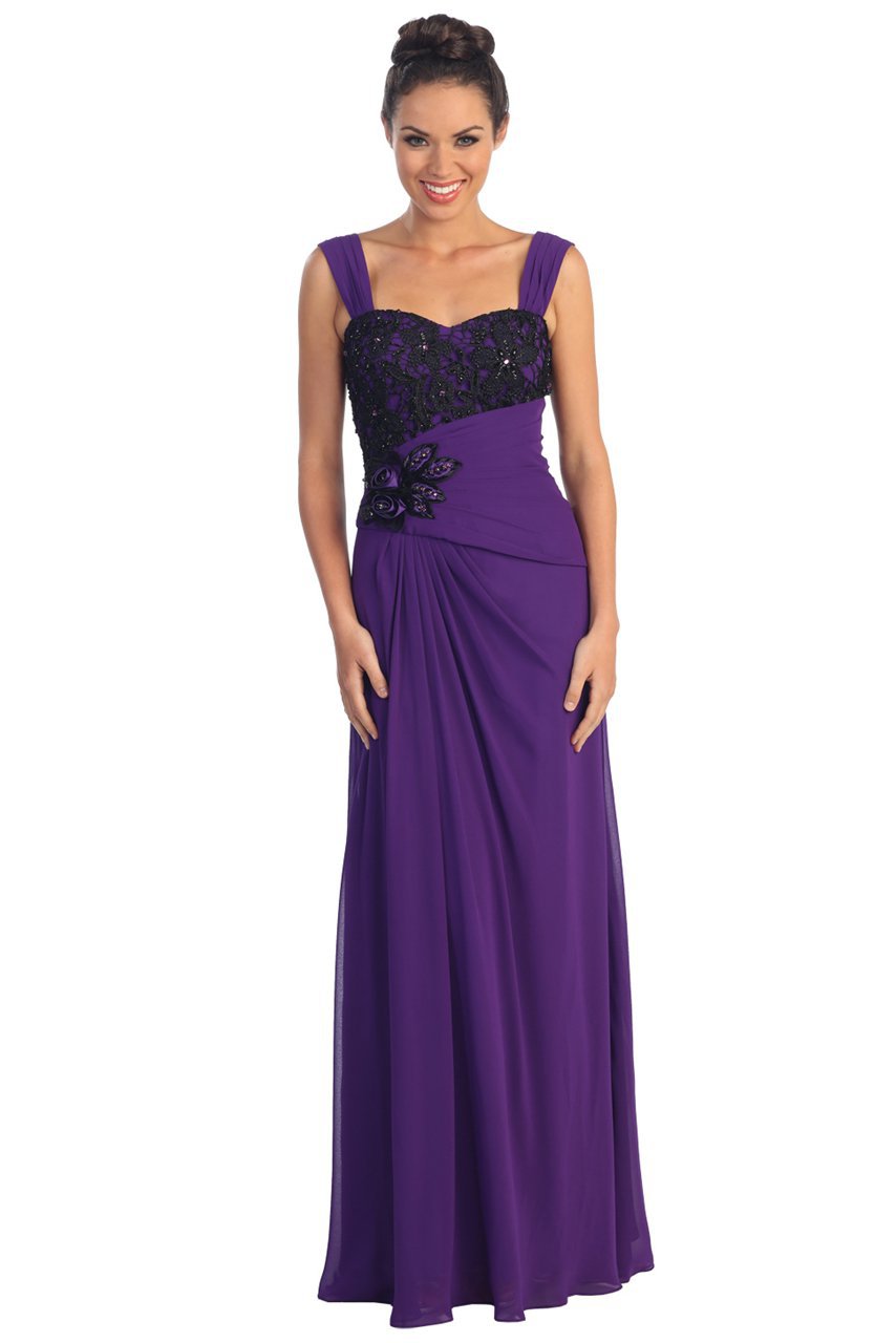 Image of Elizabeth K - GL1004 Lace Embellished Sweetheart Chiffon Dress