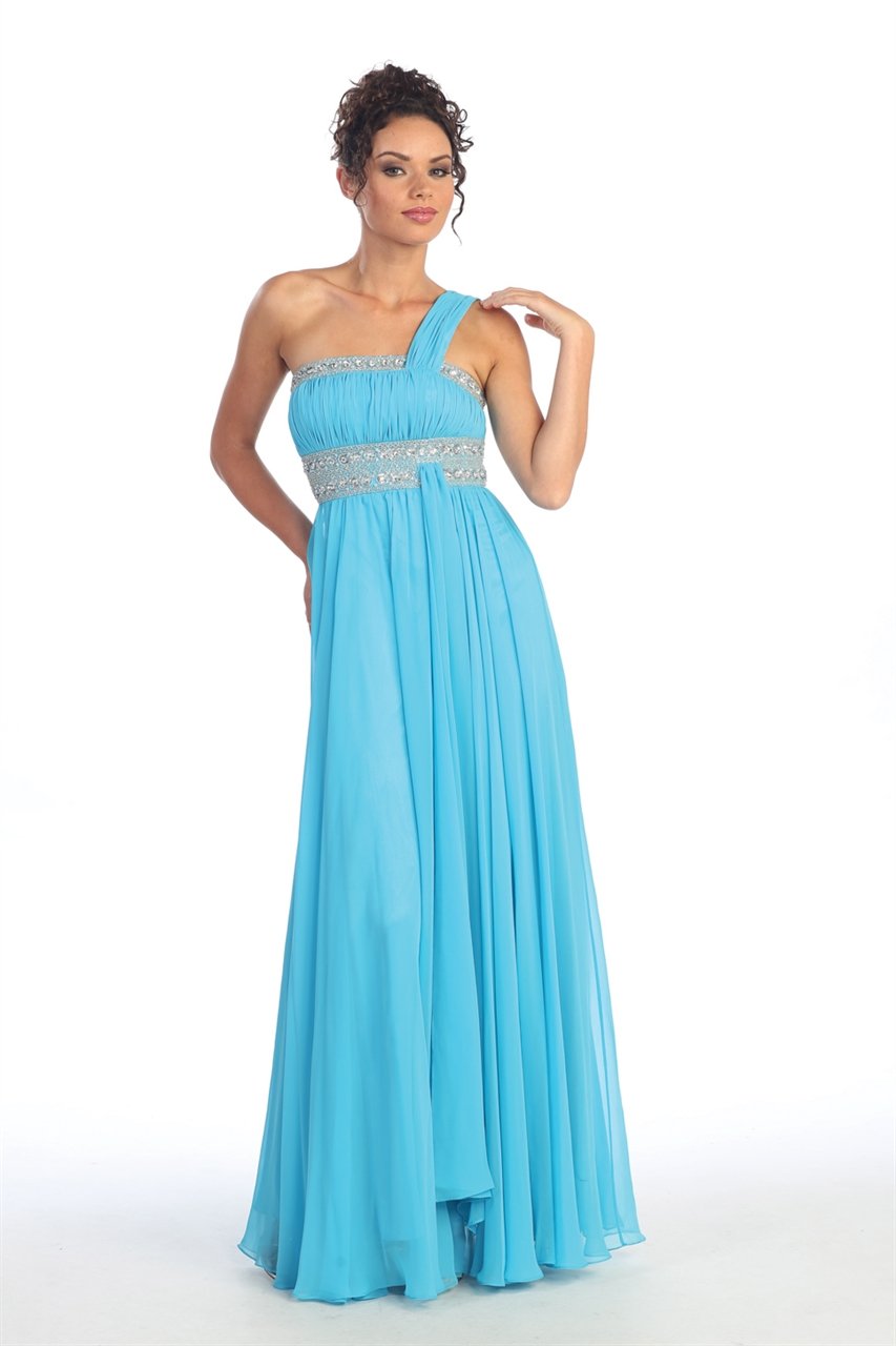 Image of Elizabeth K - GL1015 One Shoulder Bejeweled Empire Long Dress