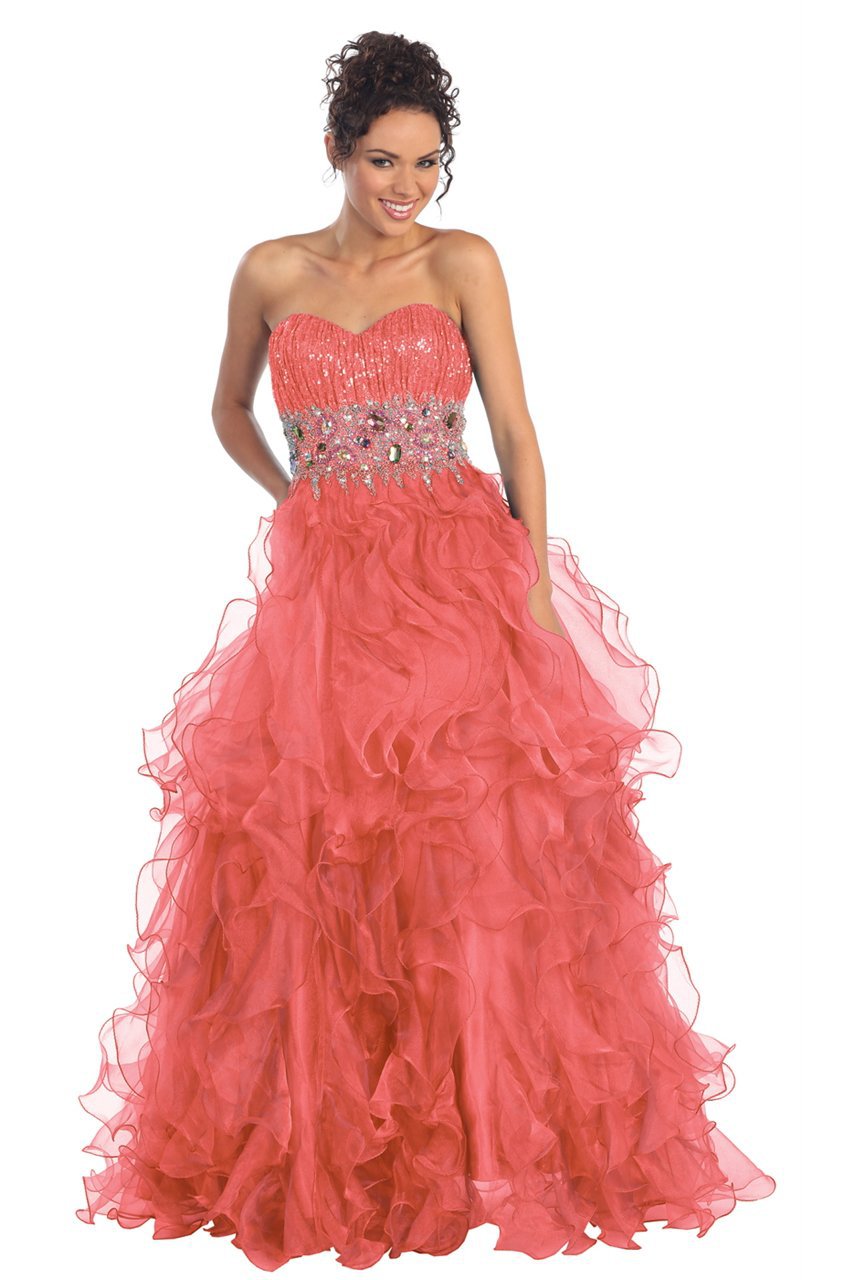 Image of Elizabeth K - GL1026 Jeweled Sweetheart Long Ruffled Dress
