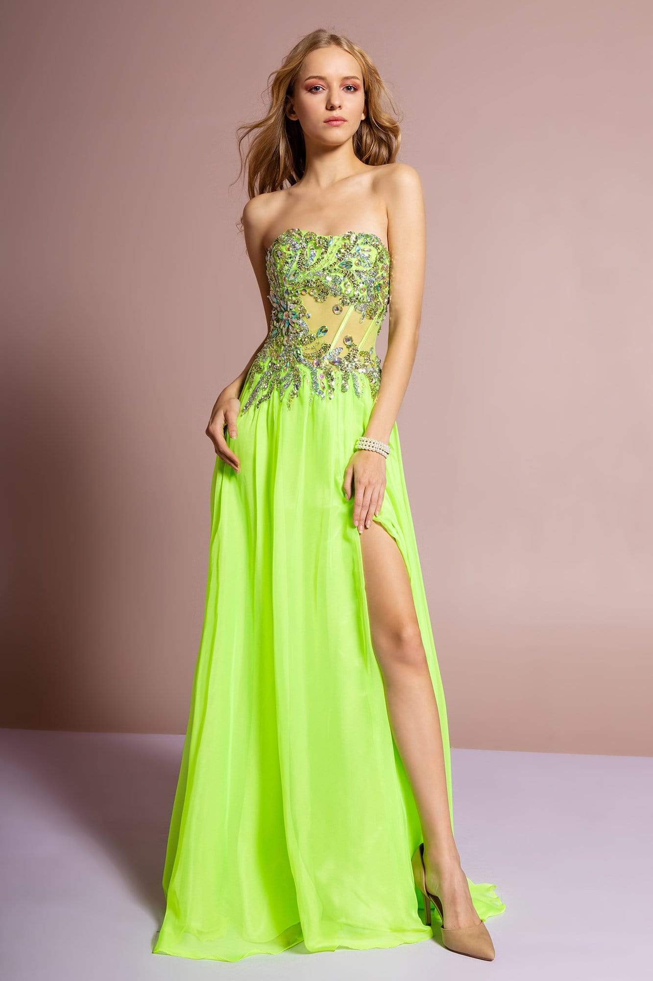 Image of Elizabeth K - GL1085 Embellished Sweetheart Chiffon A-line Dress