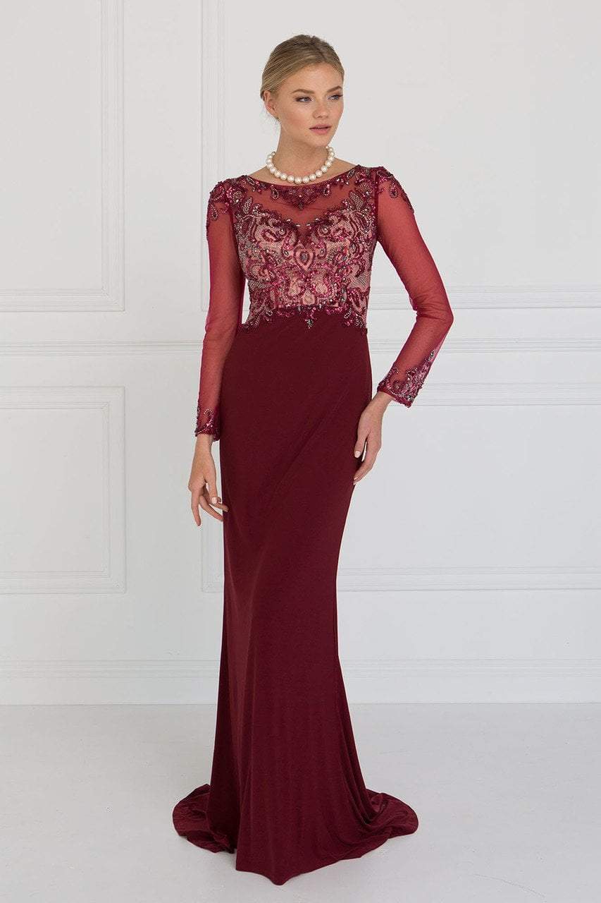 Image of Elizabeth K - GL1506 Sheer Long Sleeves Sequined Evening Dress