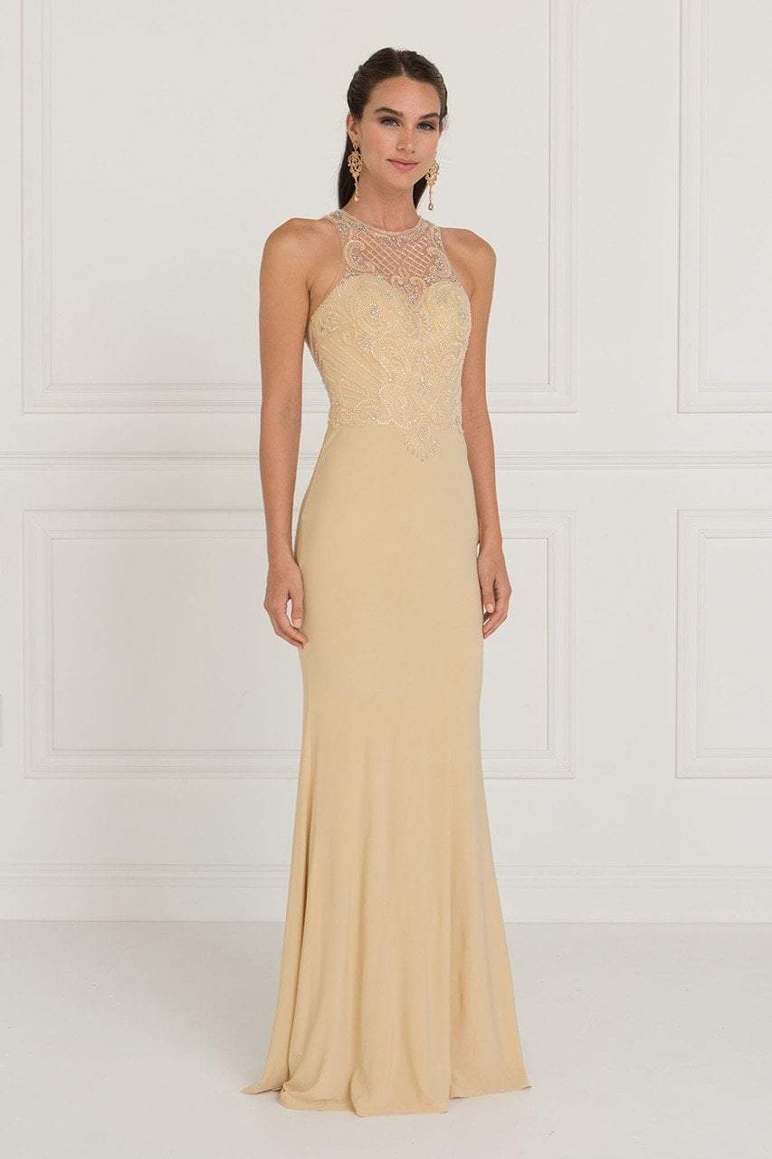 Image of Elizabeth K - GL1507 Illusion Tonal Beaded Jersey Sheath Gown