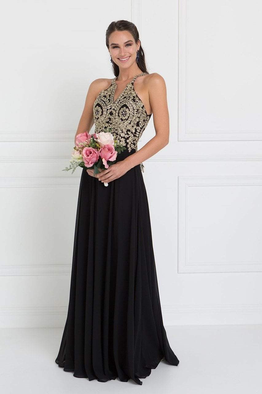 Image of Elizabeth K - GL1526 Lace Embellished High Neck Chiffon Gown