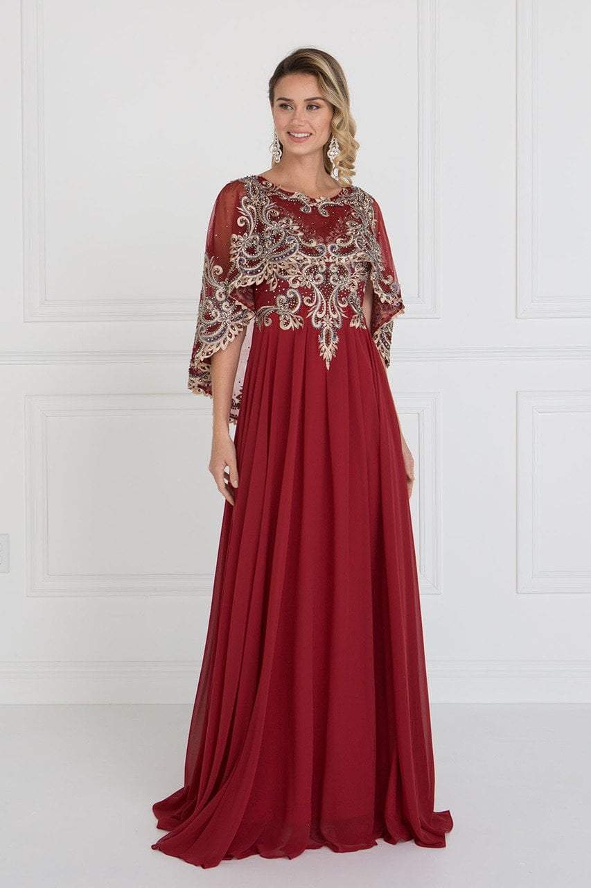 Image of Elizabeth K - GL1527 Chiffon Dress with Embroidered Cape Sleeves