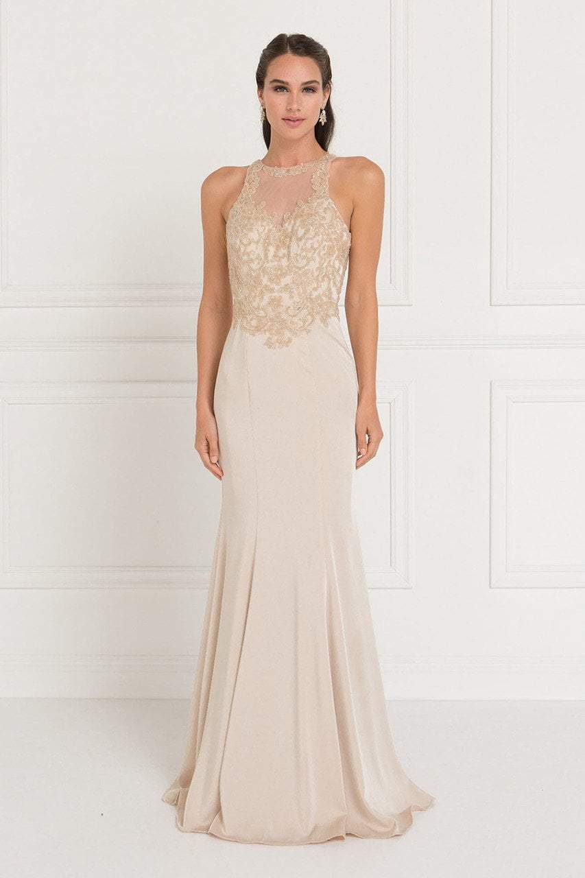 Image of Elizabeth K - GL1568 Bedazzled Illusion Halter Sheath Dress