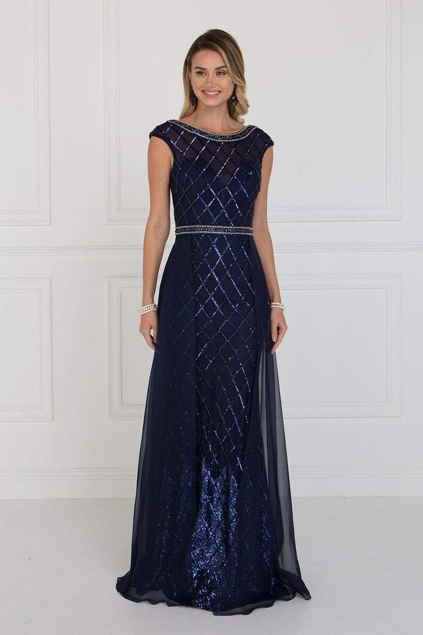 Image of Elizabeth K - GL1577 Embellished Illusion Bateau Dress with Overlay
