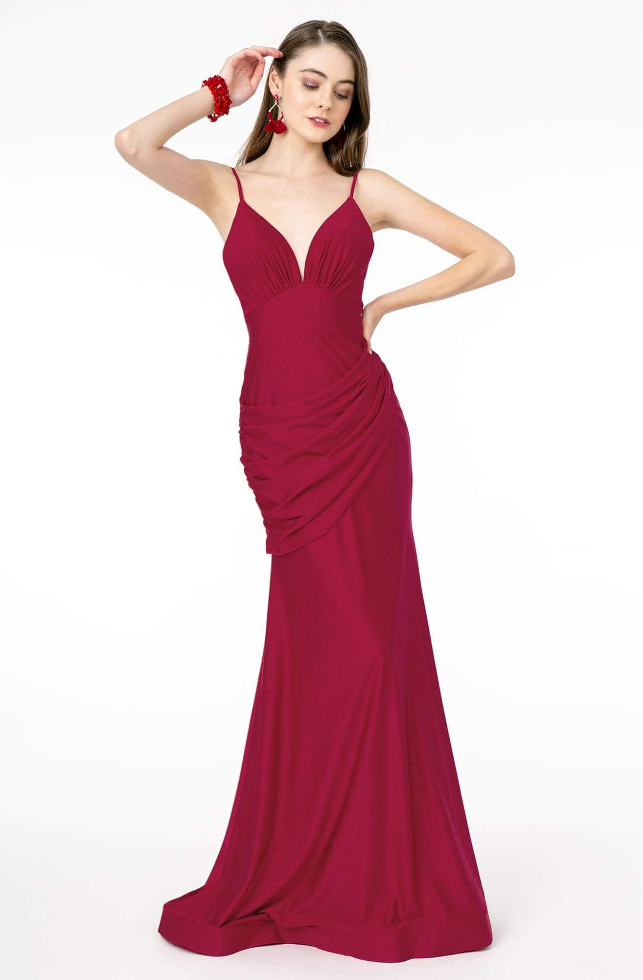 Image of Elizabeth K - GL1815 Spaghetti Strap Draped Ornate Mermaid Dress