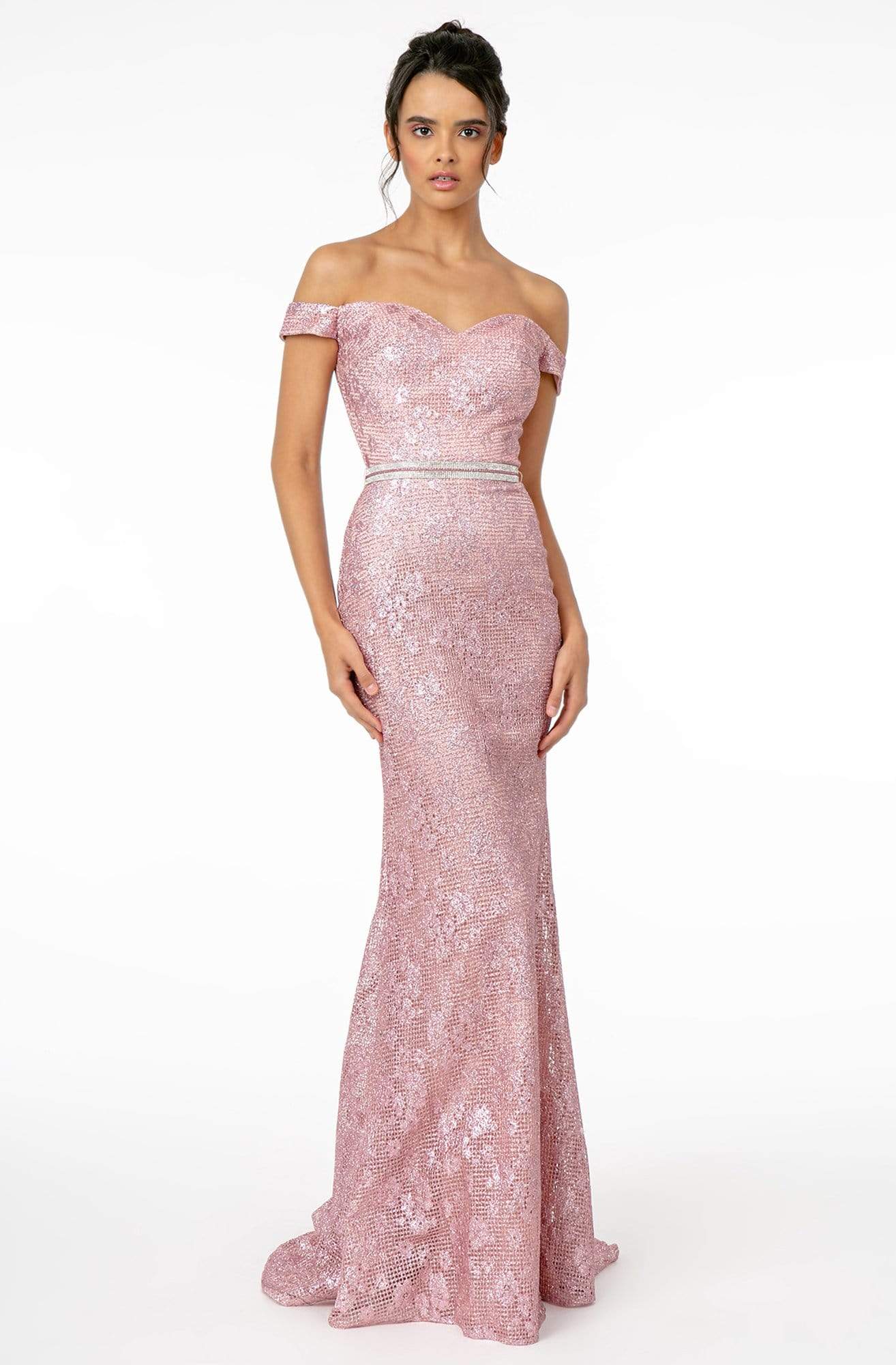 Image of Elizabeth K - GL1829 Off Shoulder Jeweled Waist Glitter Gown