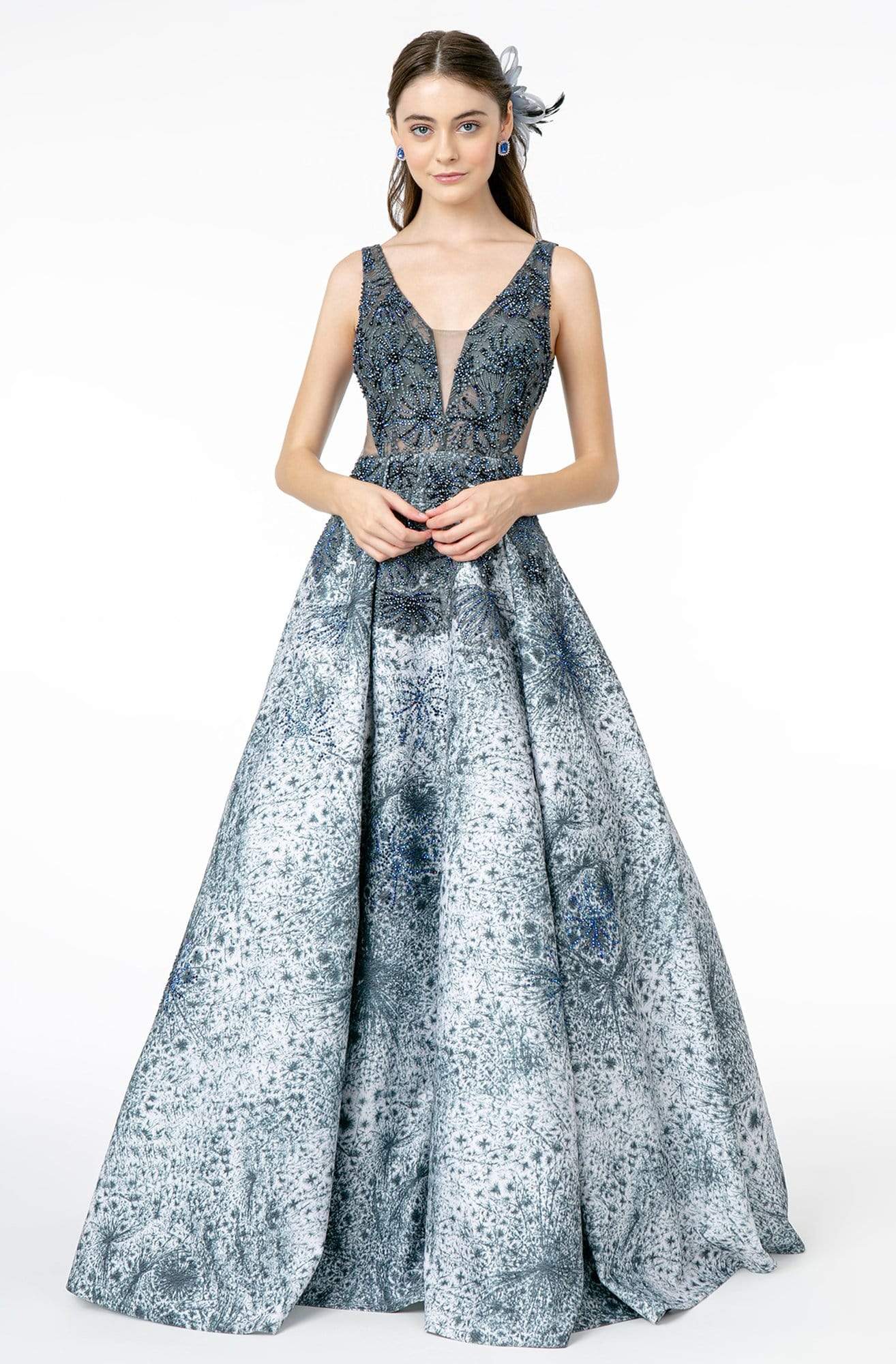 Image of Elizabeth K - GL1837 Embellished Deep V-Neck A-Line Gown