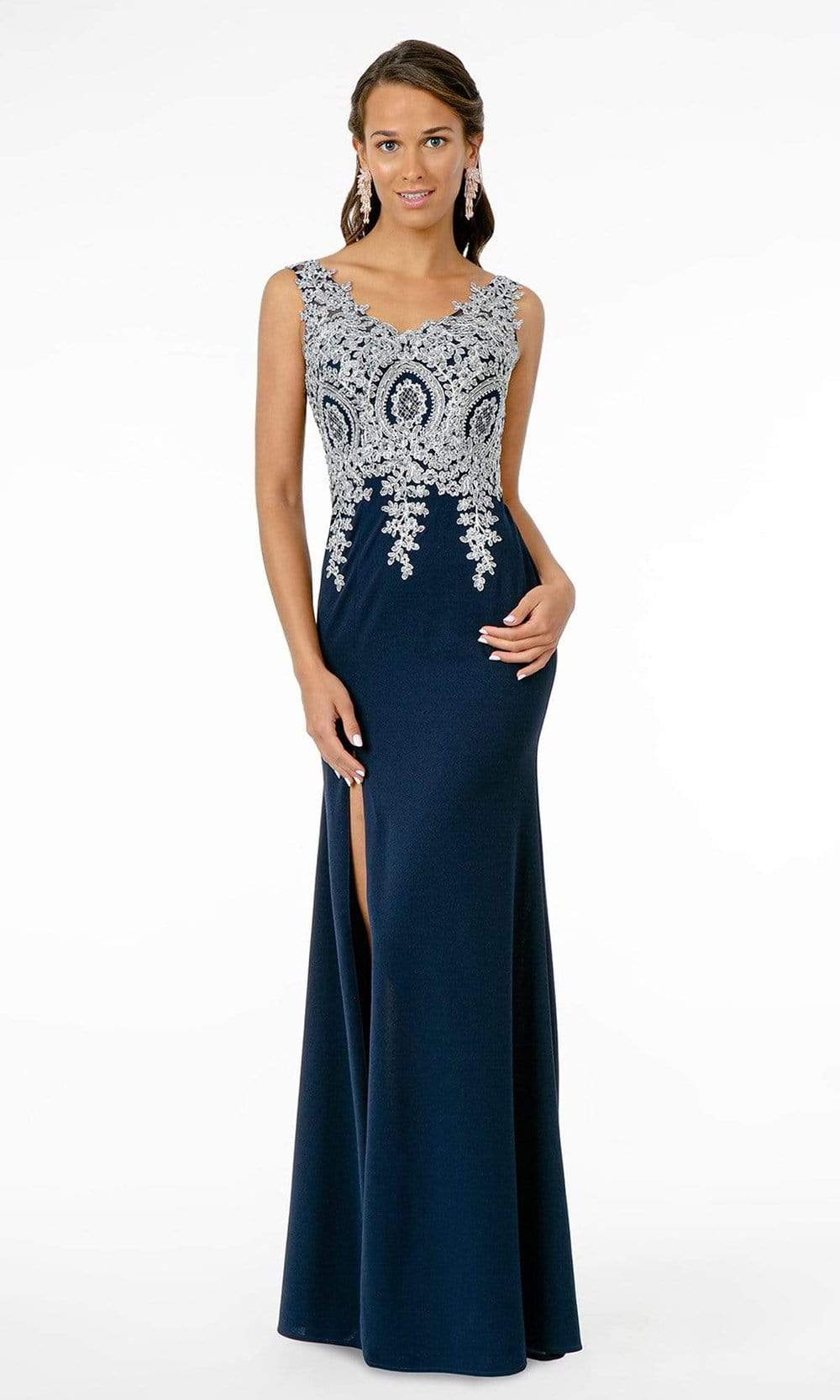 Image of Elizabeth K - GL1839 Appliqued Bodice High Slit Long Dress