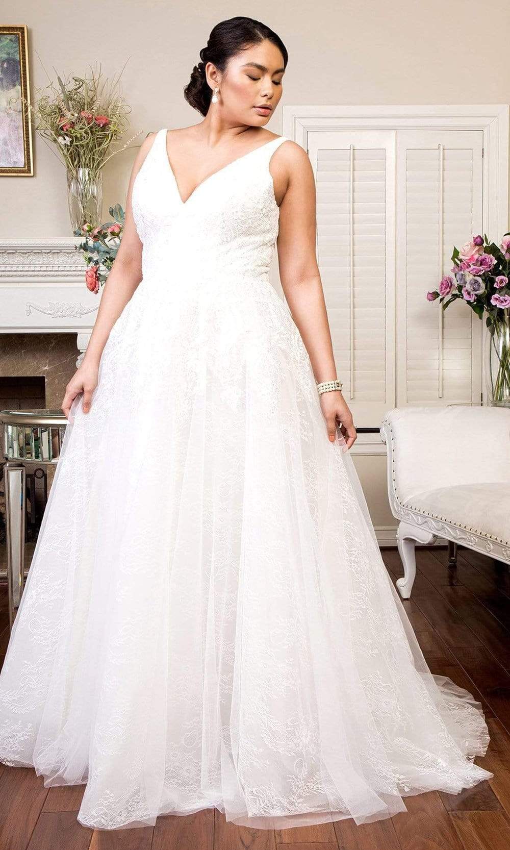 Image of Elizabeth K - GL1902 Embellished Plunging V Neck A-line Bridal Gown