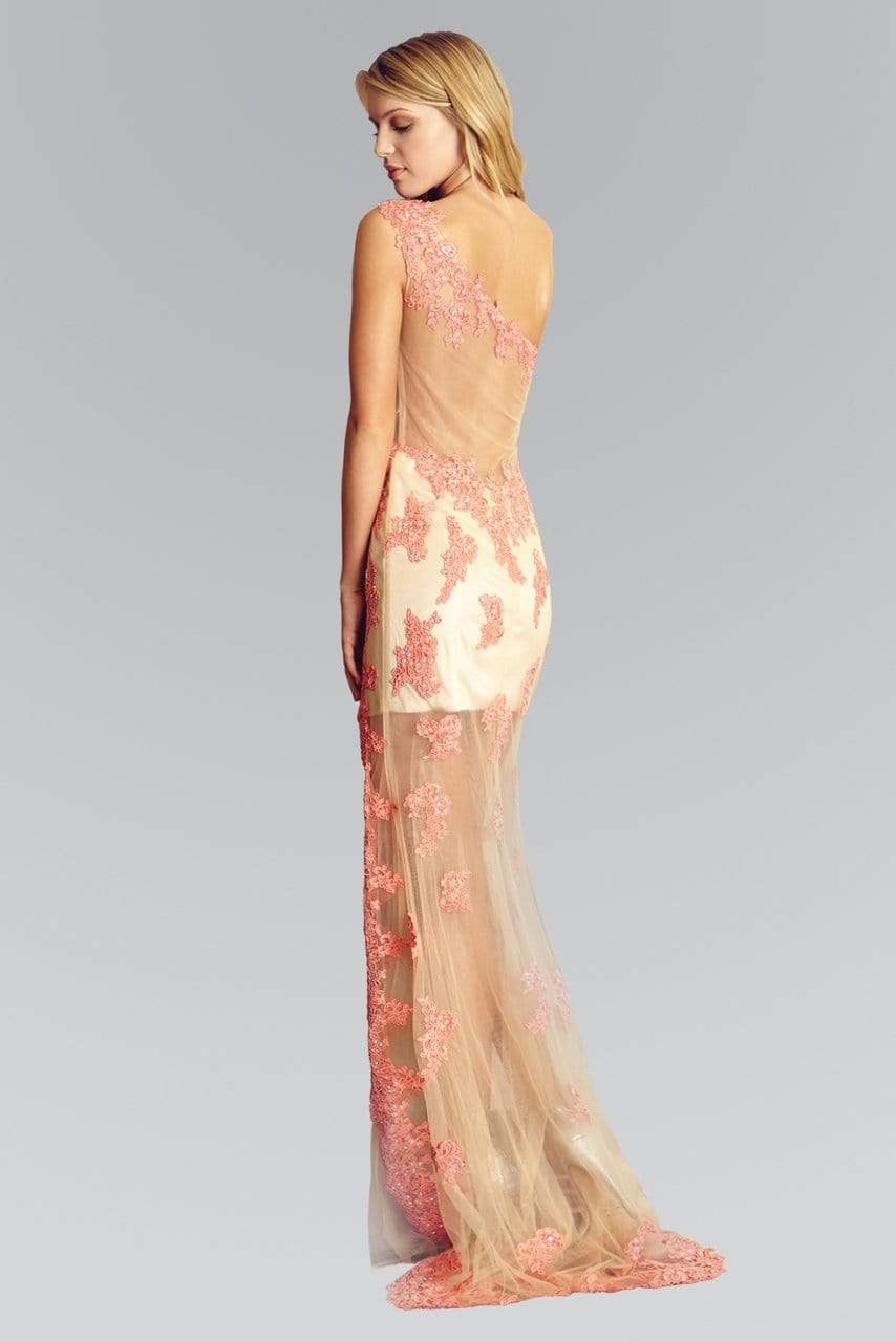 Image of Elizabeth K - GL2051 Laced Asymmetrical Neck Mesh Gown
