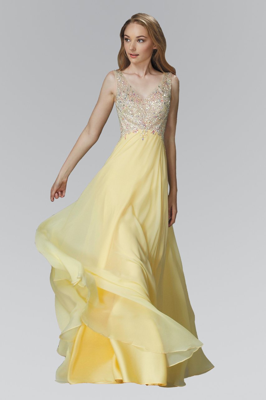 Image of Elizabeth K - GL2116 Bejeweled V-Neck Chiffon Gown