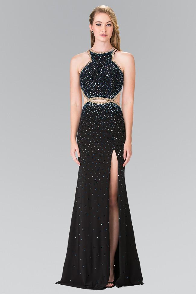 Image of Elizabeth K - GL2265 Sequined Halter Long Dress with Slit