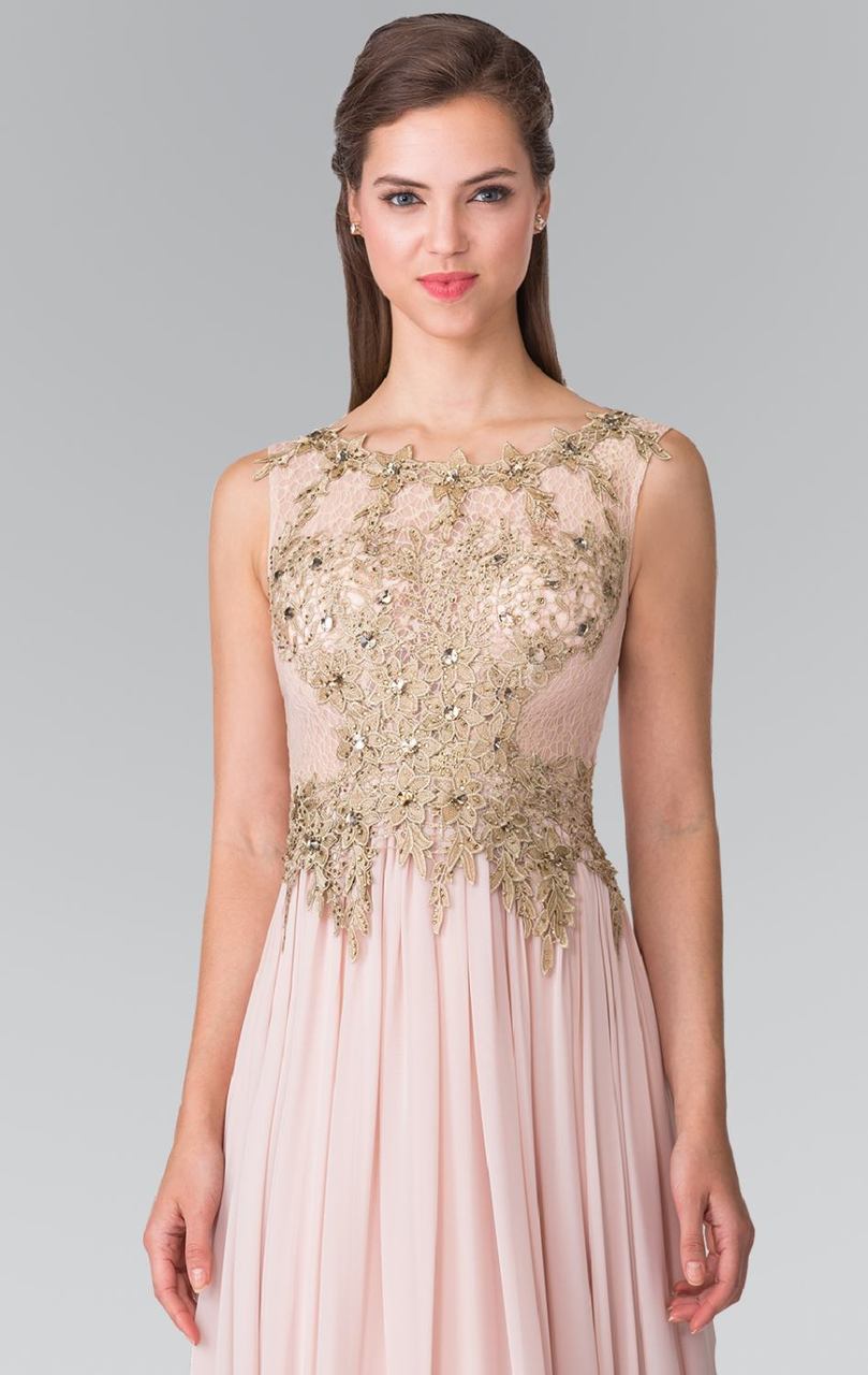 Image of Elizabeth K - GL2288 Laced Scoop Neck Chiffon A-Line Dress