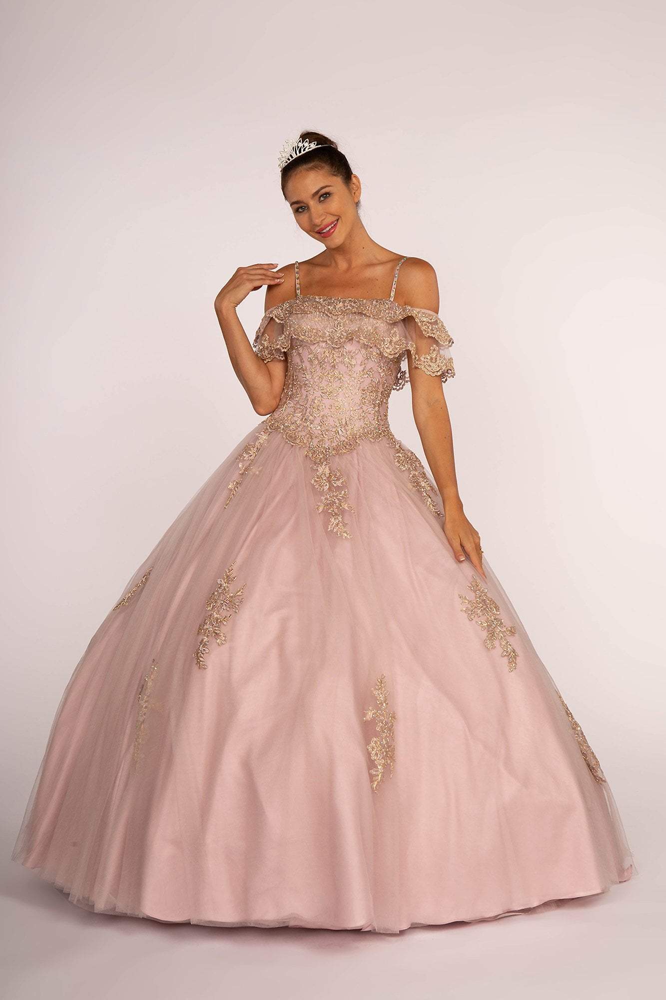 Image of Elizabeth K - GL2510 Ruffled Off Shoulder Mesh Ballgown