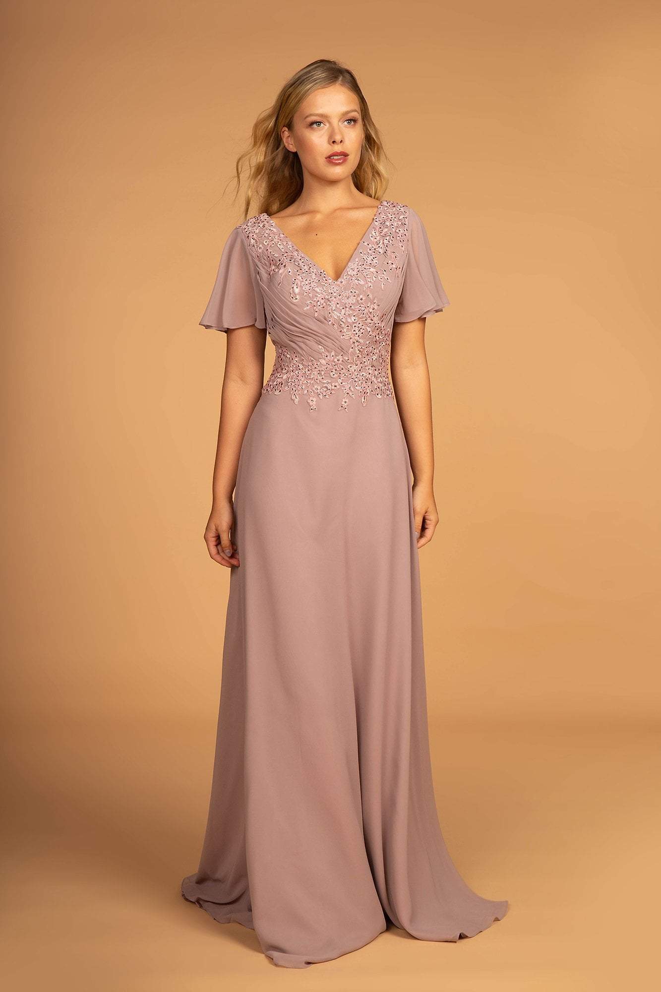 Image of Elizabeth K - GL2520 Embroidered V-Neck A-Line Evening Gown