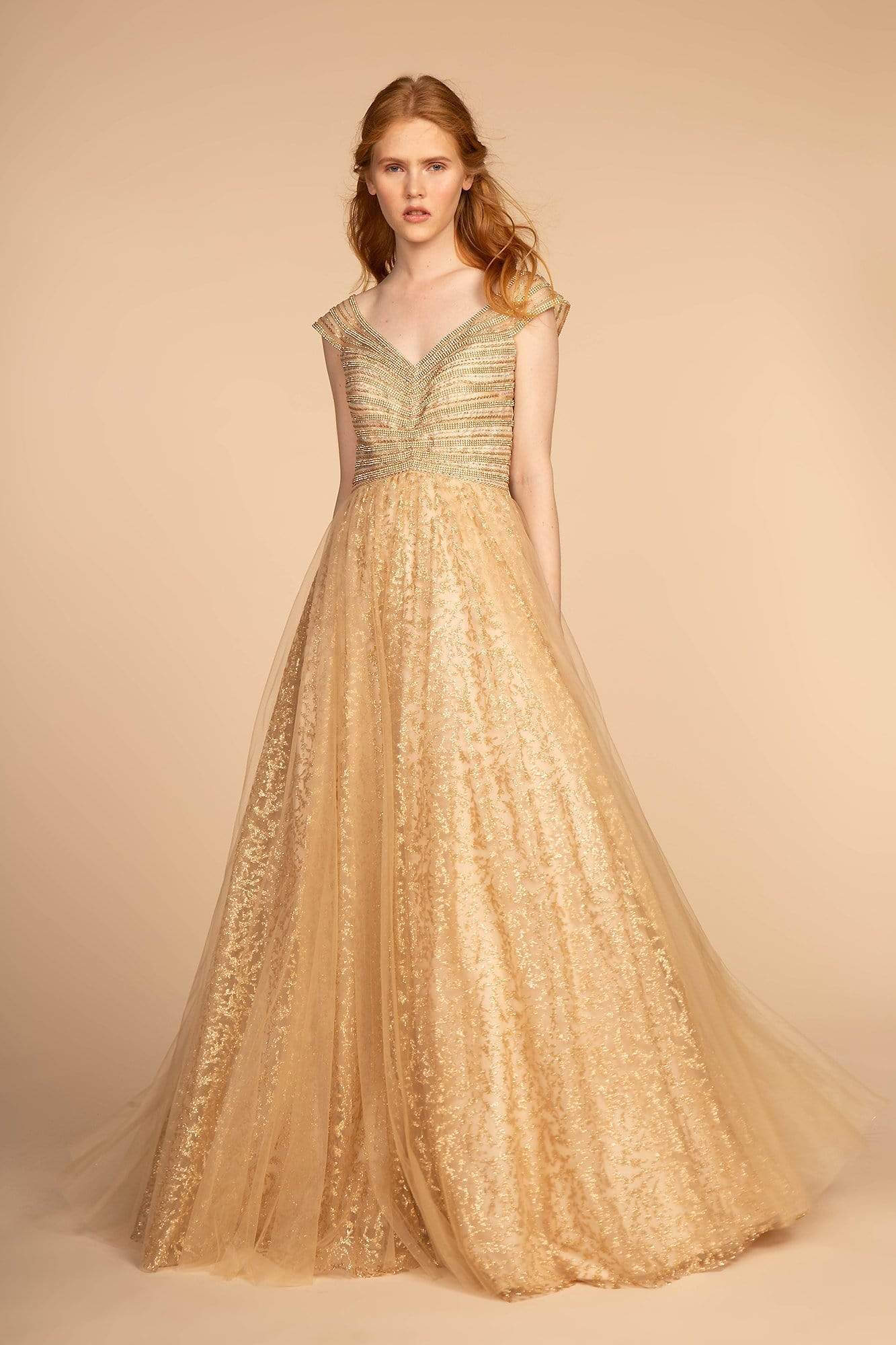 Image of Elizabeth K - GL2526 Cap Sleeve Jewel Adorned Bodice A-Line Gown