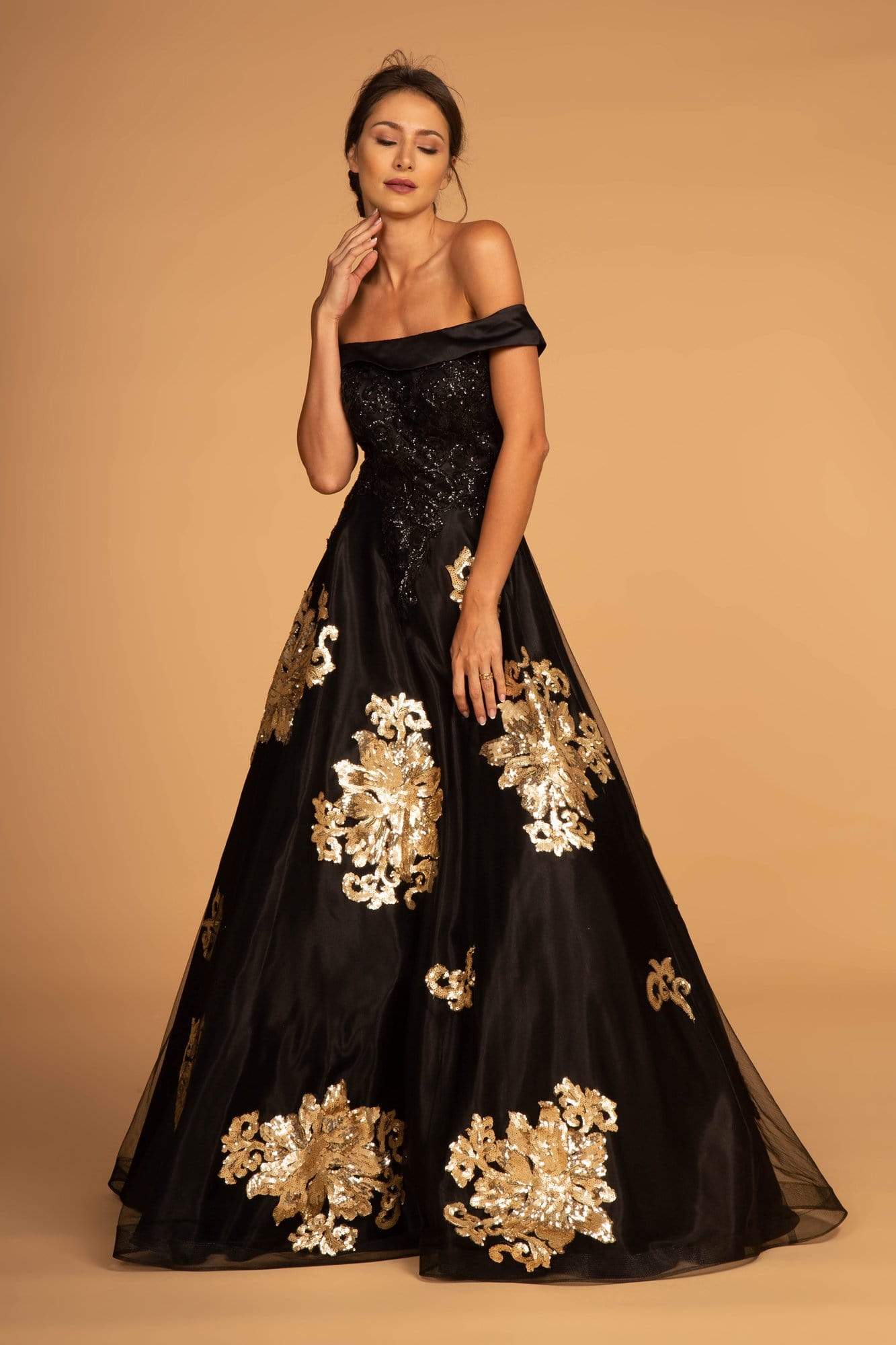 Image of Elizabeth K - GL2542 Sequin Embellished Off-Shoulder Evening Gown