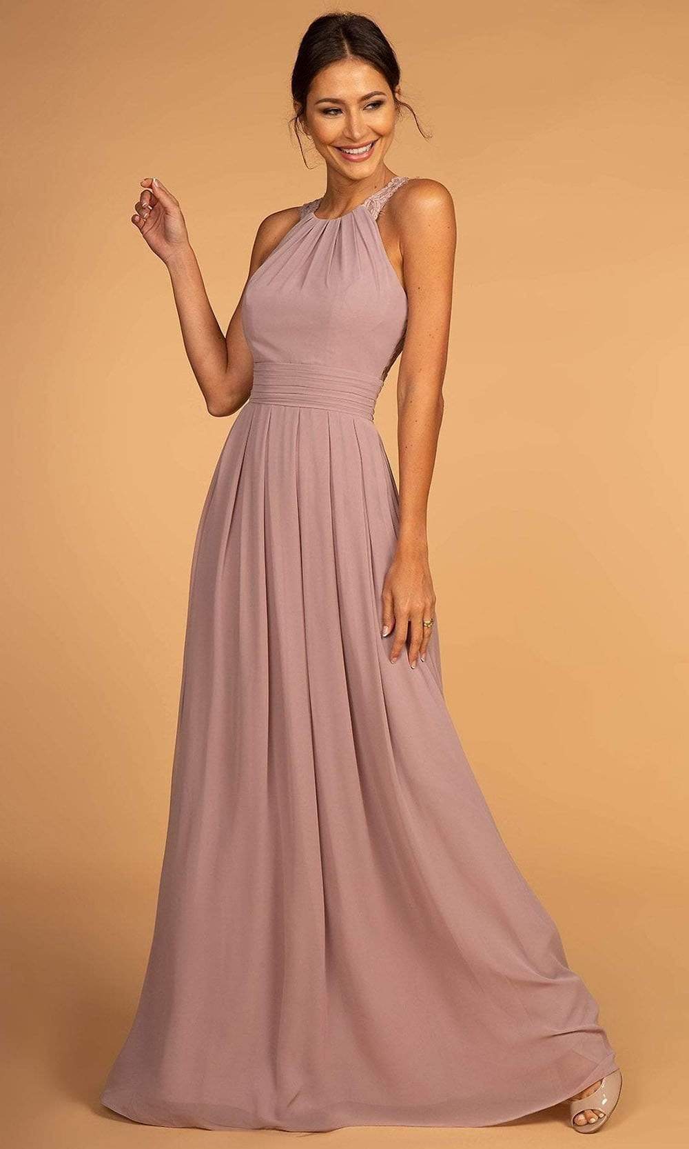 Image of Elizabeth K - GL2605 Lace Halter Chiffon A-line Dress
