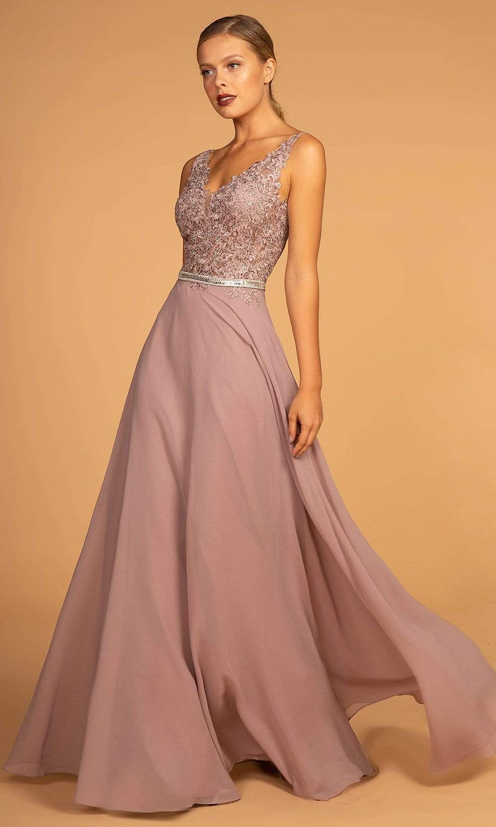 Image of Elizabeth K - GL2653 Embroidered V-Neck A-Line Dress