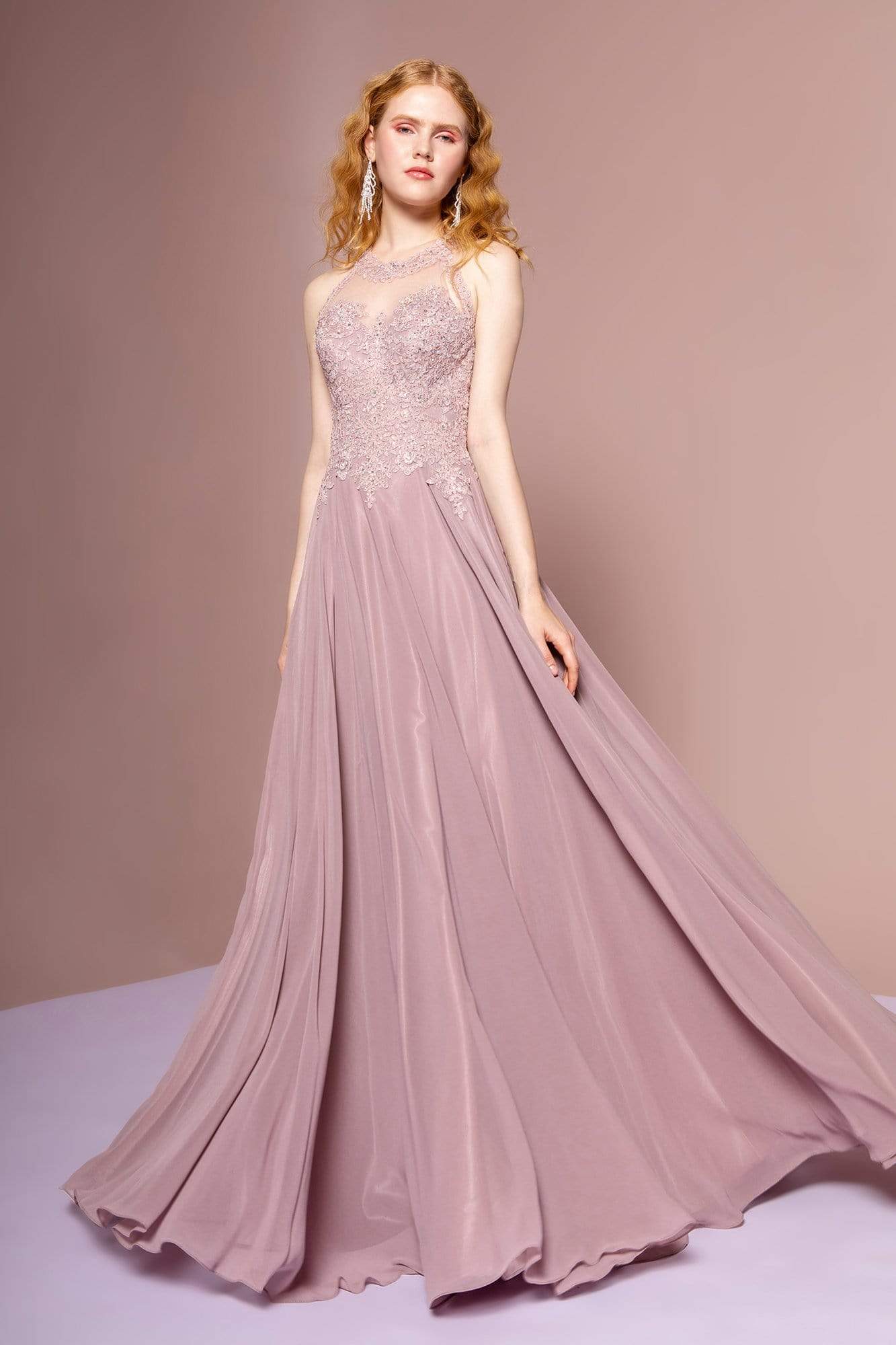 Image of Elizabeth K - GL2690 Illusion Embroidery Appliqued A-Line Dress