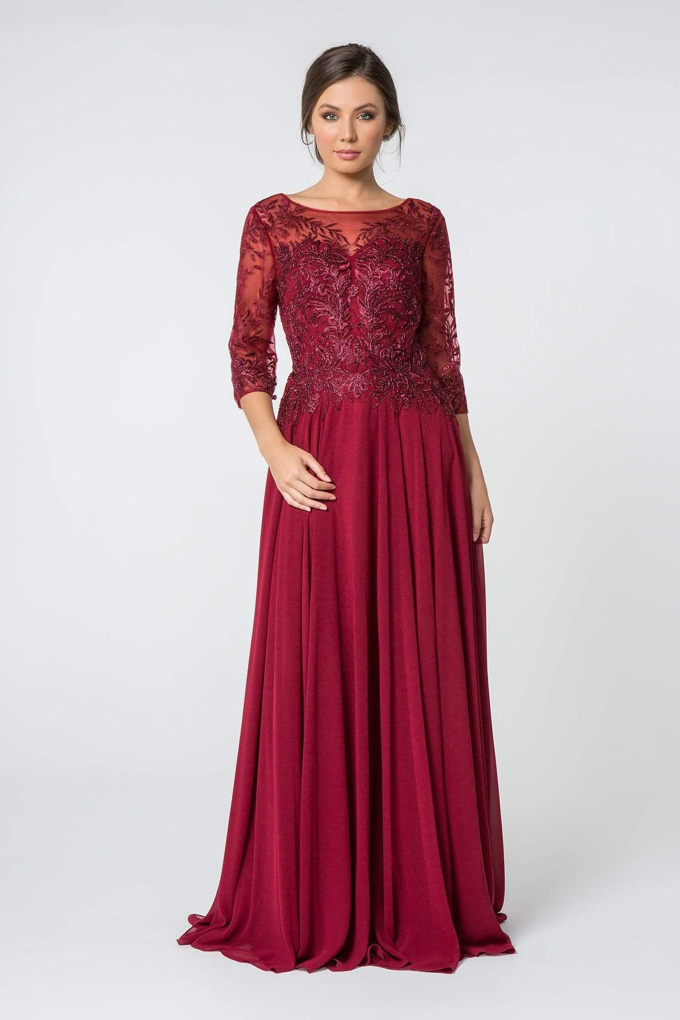 Image of Elizabeth K - GL2810 Embroidered Bateau Chiffon A-line Gown